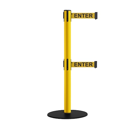 Montour Line Stanchion Dbl Belt Barrier Yellow Post Low Base 13ft. Caution Belt S400D-YW-CAUYB-130